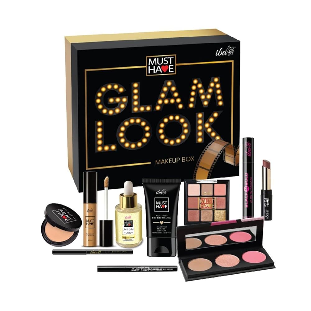 Iba Must Have Glam Look Makeup Box Medium for Women | Pre Makeup Serum | Waterproof Foundation | Matte Compact | Concealer | Transfer Proof Lipstick | 3 in 1 Face Palette with...