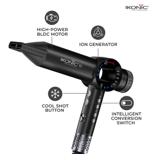 Ikonic Hair Dryer ID 2.0 - Black and Metallic Silver (1 pc) - Ikonic Professional