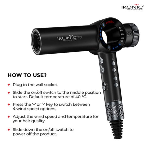 Ikonic Hair Dryer ID 2.0 - Black and Metallic Silver (1 pc) - Ikonic Professional