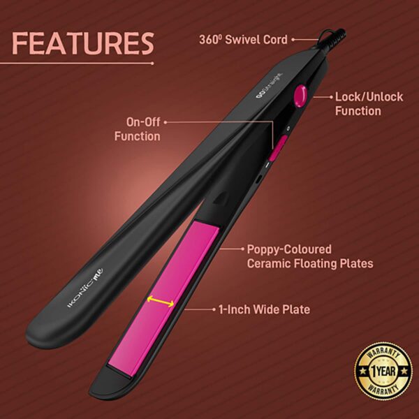 Ikonic Me Go Straight Hair Straightener - Black & Pink (1 pc) - Ikonic Me