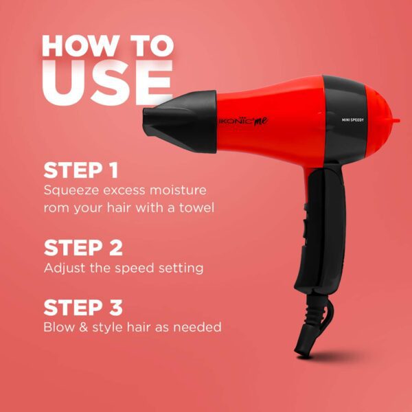 Ikonic Me Mini Speedy Hair Dryer - Black & Red (1 pc) - Ikonic Me
