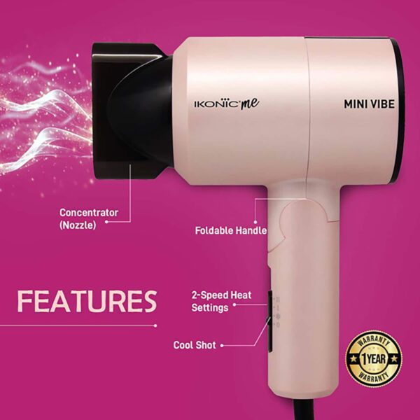 Ikonic Me Mini Vibe Hair Dryer - Black & Pearl Pink (1 pc) - Ikonic Me