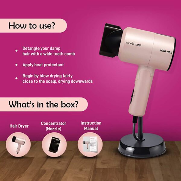 Ikonic Me Mini Vibe Hair Dryer - Black & Pearl Pink (1 pc) - Ikonic Me