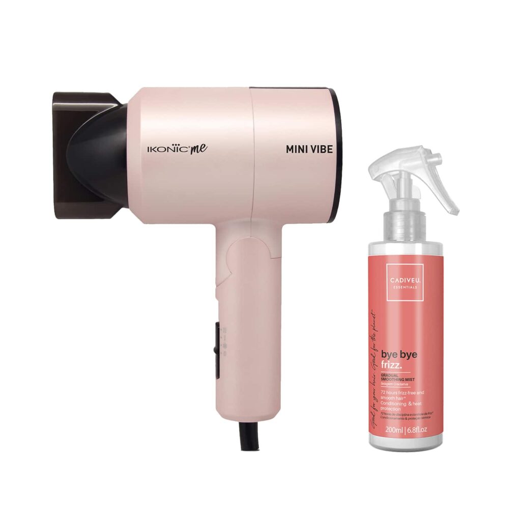Ikonic Me Mini Vibe Hair Dryer Pink & Cadiveu-Bye Bye Frizz Leave-In Gradual Smoothing Combo - Ikonic Professional