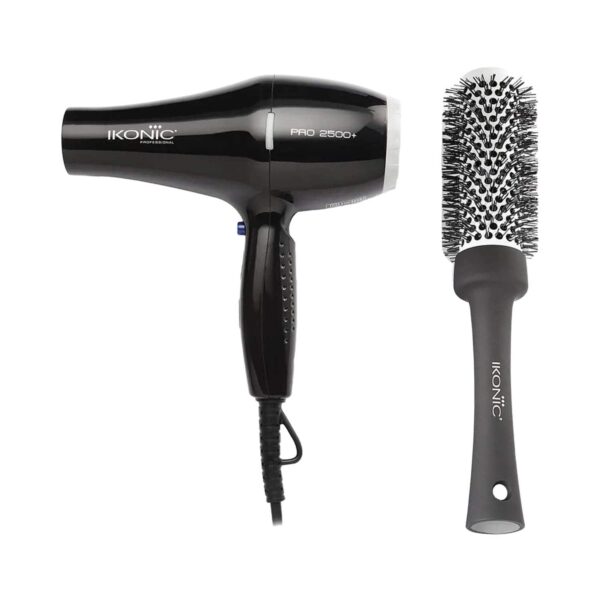 Ikonic Professional 2500+ Pro Black Hair Dryer and BDB 32 Blow Dry Brush Combo - Ikonic Professional