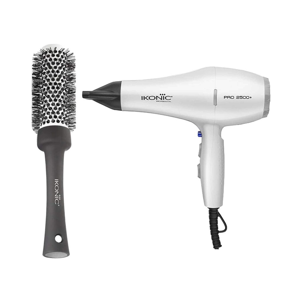 Ikonic Professional 2500+ Pro White Hair Dryer and BDB 32 Blow Dry Brush Combo - Ikonic Professional