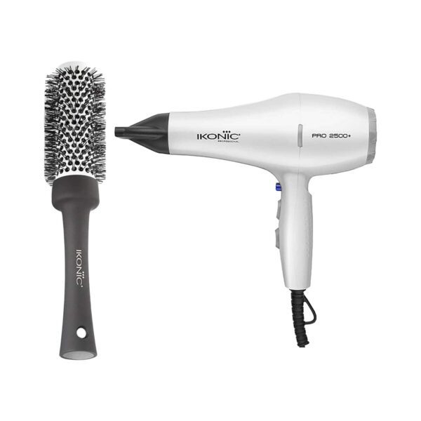Ikonic Professional 2500+ Pro White Hair Dryer and BDB 32 Blow Dry Brush Combo - Ikonic Professional