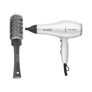 Ikonic Professional 2500+ Pro White Hair Dryer and BDB 43 Blow Dry Brush Combo - Ikonic Professional