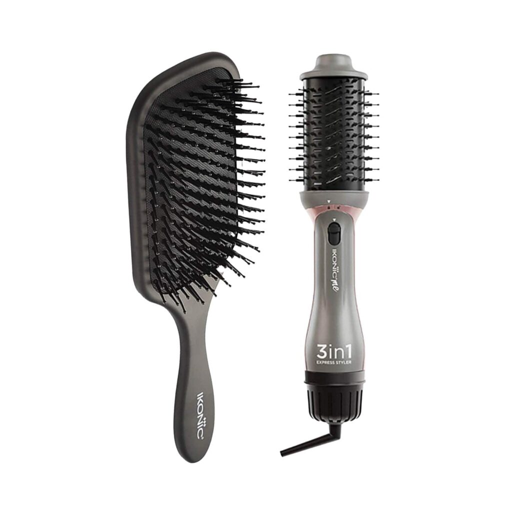 Ikonic Professional Me - 3In1 Express Black & Grey Styler and Big Paddle Brush Combo - Ikonic Professional