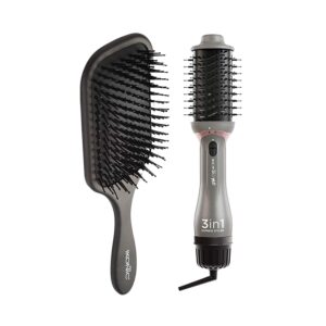 Ikonic Professional Me - 3In1 Express Black & Grey Styler and Big Paddle Brush Combo - Ikonic Professional
