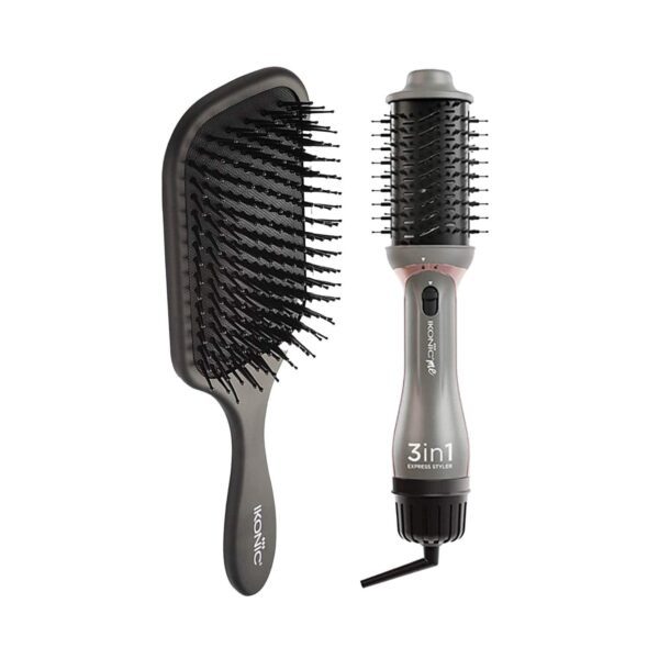 Ikonic Professional Me - 3In1 Express Black & Grey Styler and Big Paddle Brush Combo - Ikonic Professional