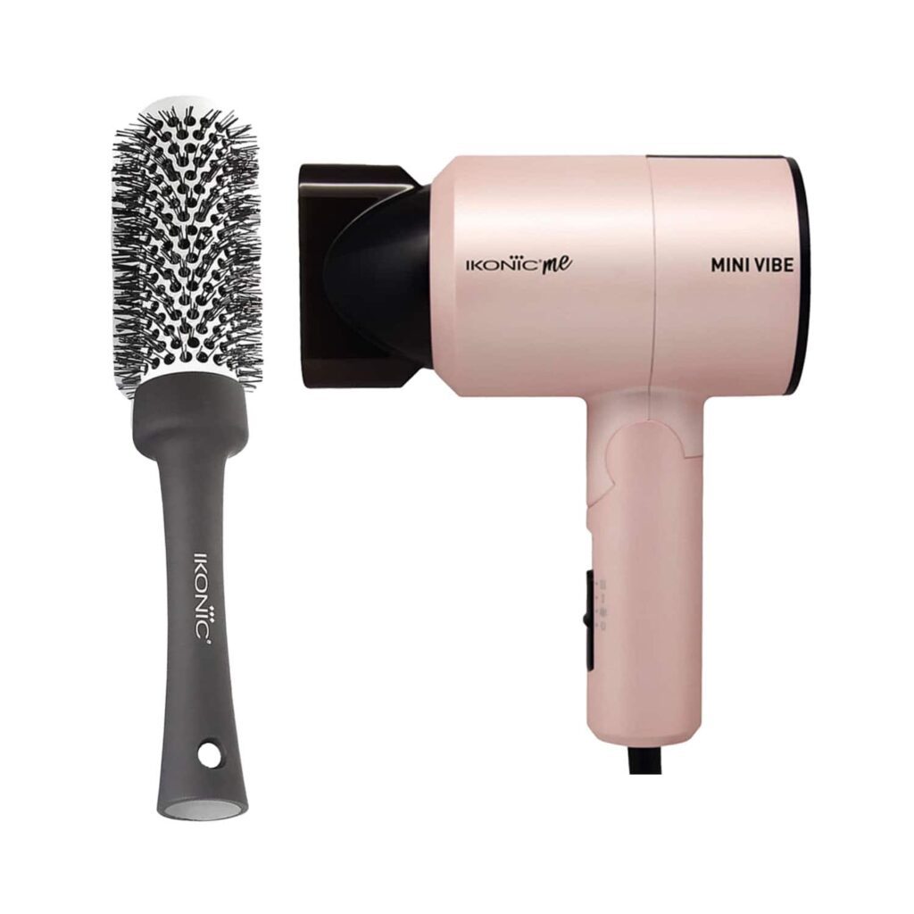 Ikonic Professional Mini Vibe Pearl Pink Hair Dryer and BDB 32 Blow Dry Brush Combo - Ikonic Professional