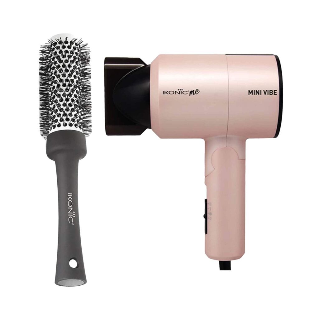 Ikonic Professional Mini Vibe Pearl Pink Hair Dryer and BDB 43 Blow Dry Brush Combo - Ikonic Professional