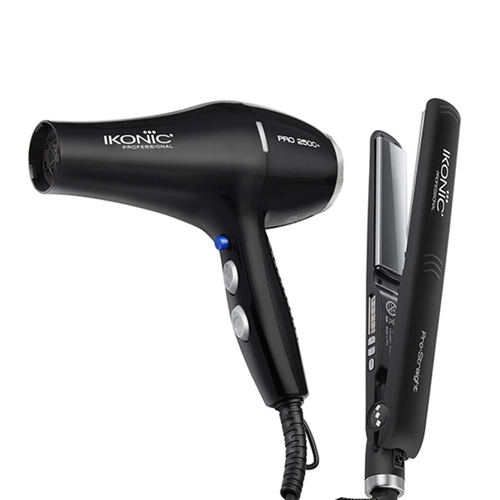 Ikonic Professional Pro Straight Hair Straightener and 2500+ Pro Black Hair Dryer Combo - Ikonic Professional