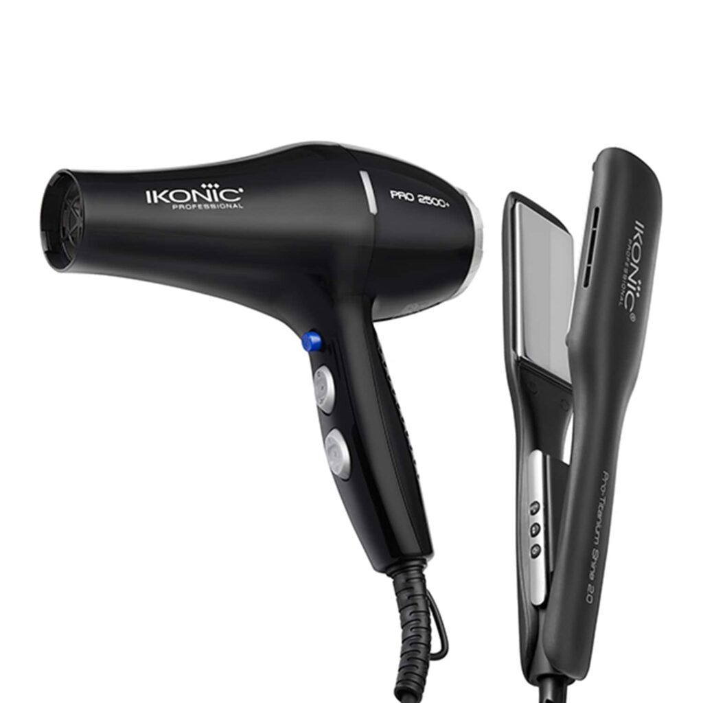 Ikonic Professional Pro Titanium Shine Hair Straightener and 2500+ Pro Black Hair Dryer Combo - Ikonic Professional
