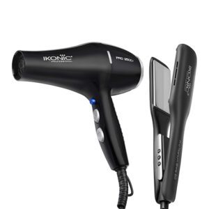 Ikonic Professional Pro Titanium Shine Hair Straightener and 2500+ Pro Black Hair Dryer Combo - Ikonic Professional