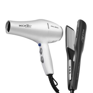 Ikonic Professional Pro Titanium Shine Hair Straightener and 2500+ Pro White Hair Dryer Combo - Ikonic Professional