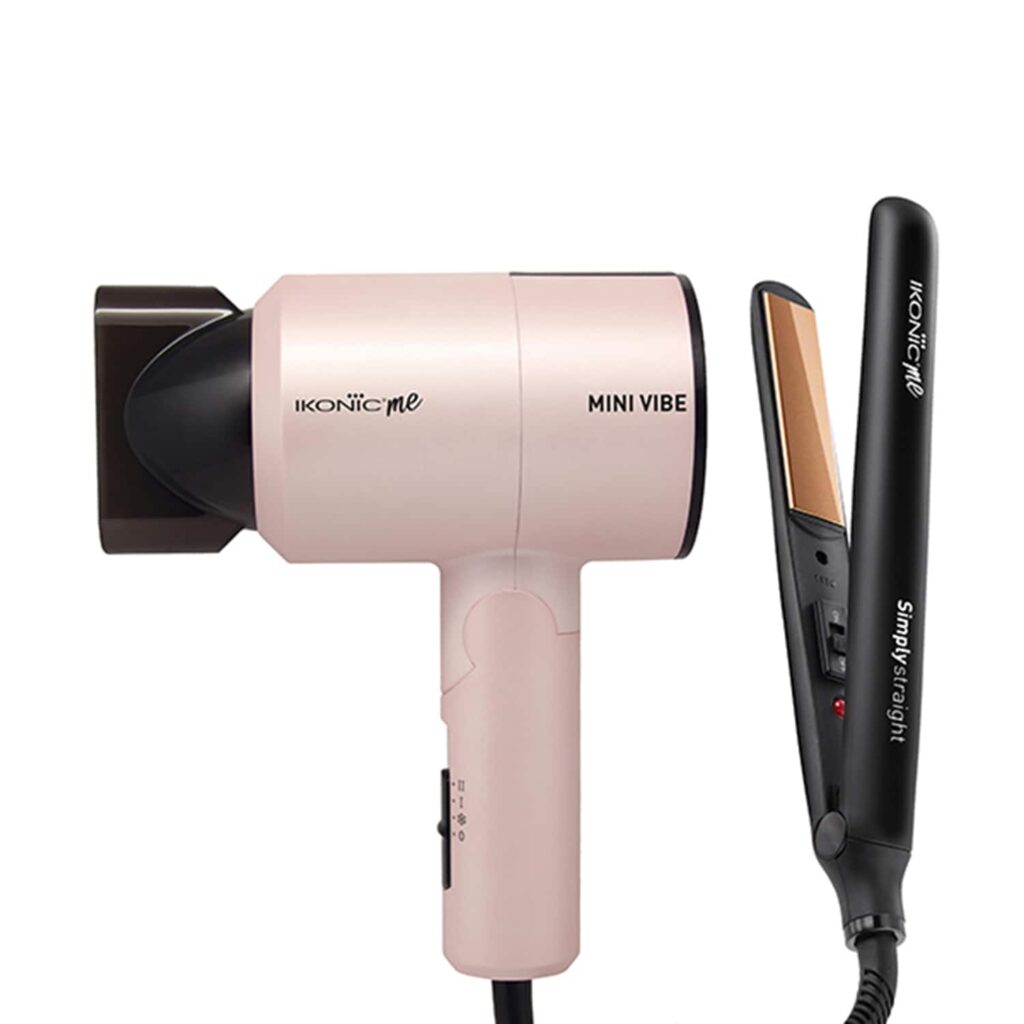 Ikonic Professional Simply Straight and Mini Vibe Black & Pearl Pink Hair Dryer Combo - Ikonic Professional