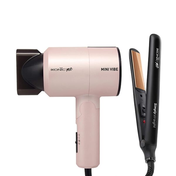 Ikonic Professional Simply Straight and Mini Vibe Black & Pearl Pink Hair Dryer Combo - Ikonic Professional