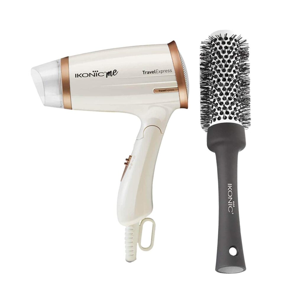 Ikonic Professional Travel Express White Hair Dryer and BDB 32 Blow Dry Brush Combo - Ikonic Professional