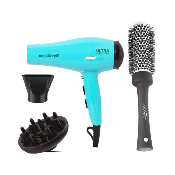 Ikonic Professional Ultralight 2000 Teal Hair Dryer and BDB 32 Blow Dry Brush Combo - Ikonic Professional
