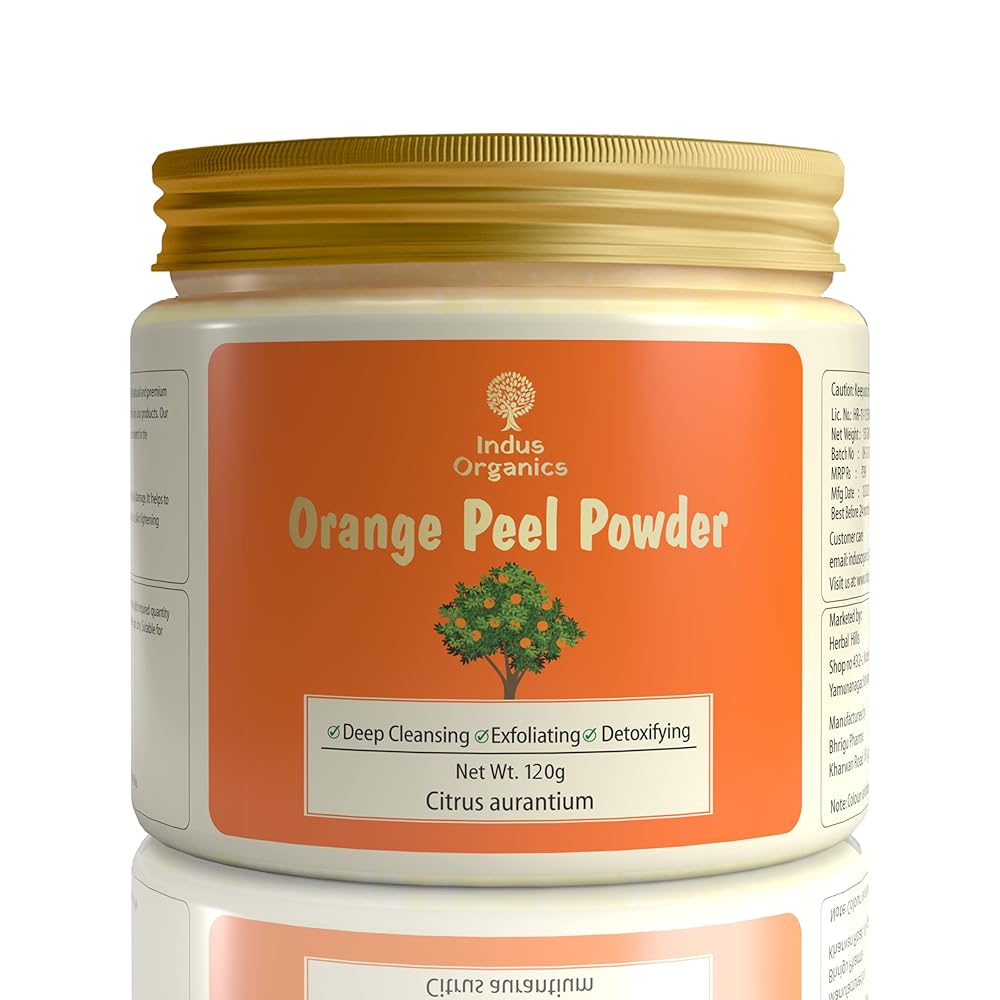 Indus Organics Orange Peel Powder face pack- For Boosten Collagen, Tan Removal, Oil Control, Glowing Skin, Scars Removal,Natural Skin cleanse, Antioxidants Add Glow with Vitamin...