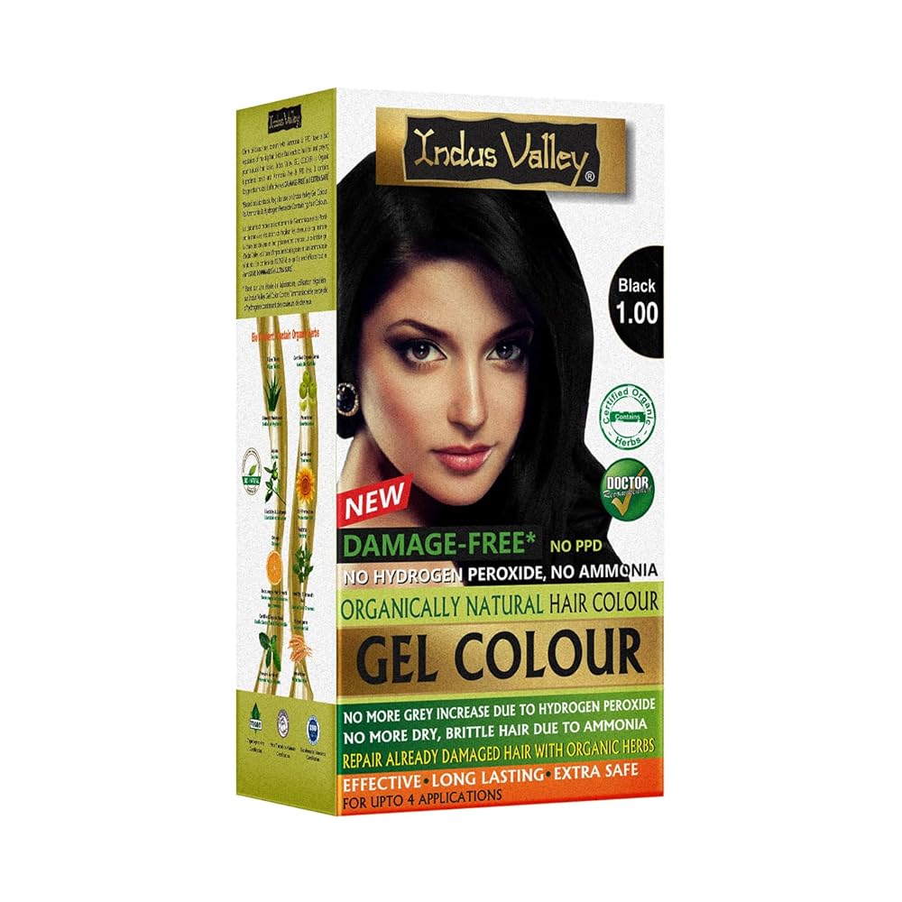 INDUS VALLEY Damage Free Natural Gel Hair Colour for Women | Ammonia & PPD Free Organic Hair Colour with 100% Grey Coverage, Long Lasting Conditioning Hair Color | Black...