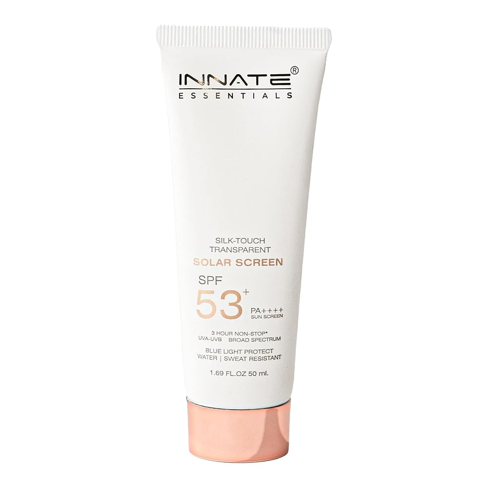 Innate's Silk-Touch Transparent Solar Sunscreen SPF 53+ PA++++ for Men & Women - 50ml | Broad Spectrum UVA/UVB Protection,Non-Comedogenic,Hypoallergenic | Sweat & Water...