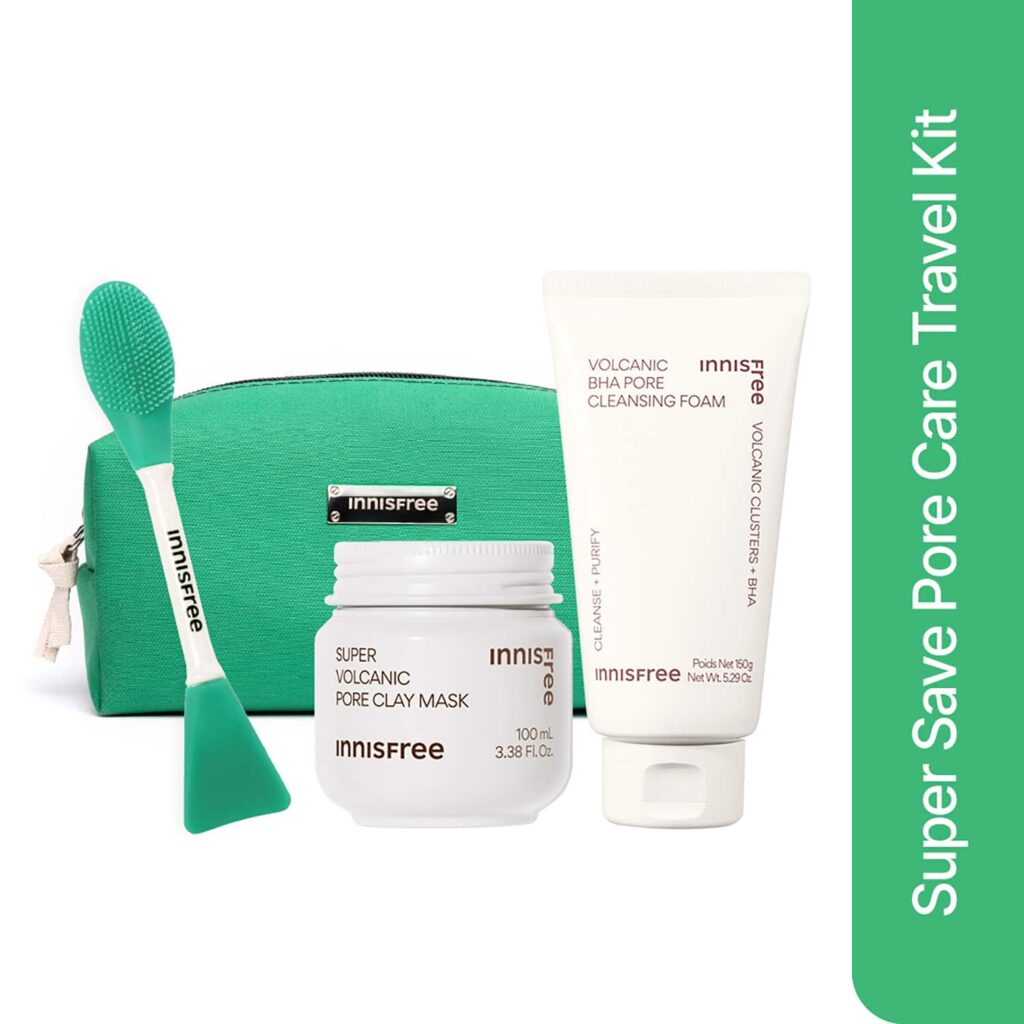Innisfree Pore Care Besties Combo - Mask, Cleanser, Spatula & Pouch (4 pcs) - Innisfree
