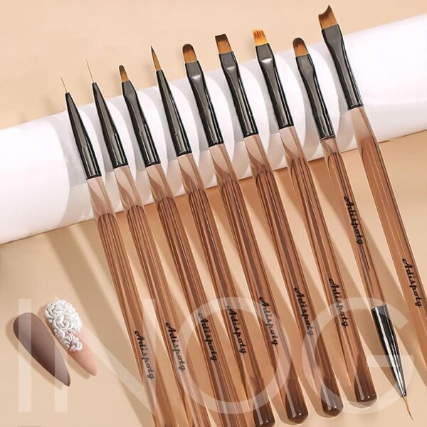 INOG 9Pcs Nail Art Brushes,Nail Art Tool Set, Nail Dotting Tools, Nail Art Design Brushes for Gel Polish, Nail Polish Brushes&Clean Up Brushes, 3D Nail Art Decorations Brush for...