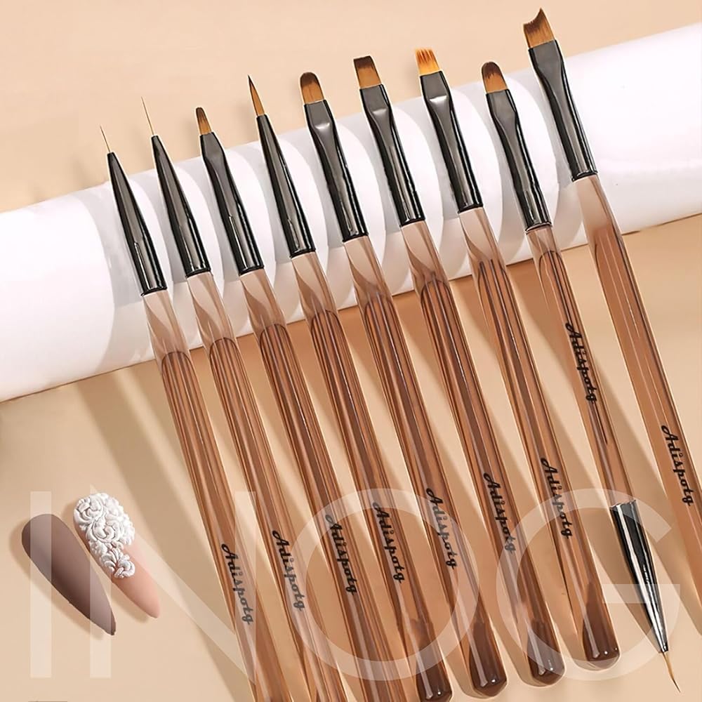 INOG 9Pcs Nail Art Brushes,Nail Art Tool Set, Nail Dotting Tools, Nail Art Design Brushes for Gel Polish, Nail Polish Brushes&Clean Up Brushes, 3D Nail Art Decorations Brush for...