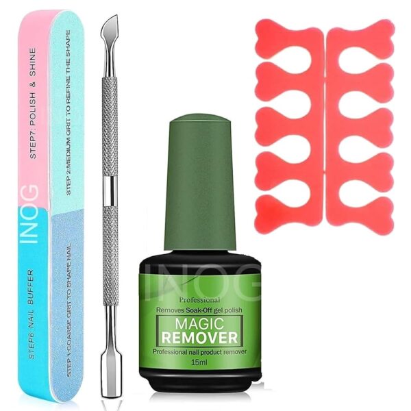 INOG Gel Nail Polish Remover Kit, No Need for Foil, Quick & Easy Polish Remover In 3-5 Minutes, No Need Soaking Or Wrapping Doesn't Hurt Nails-15ml (Set of 4)