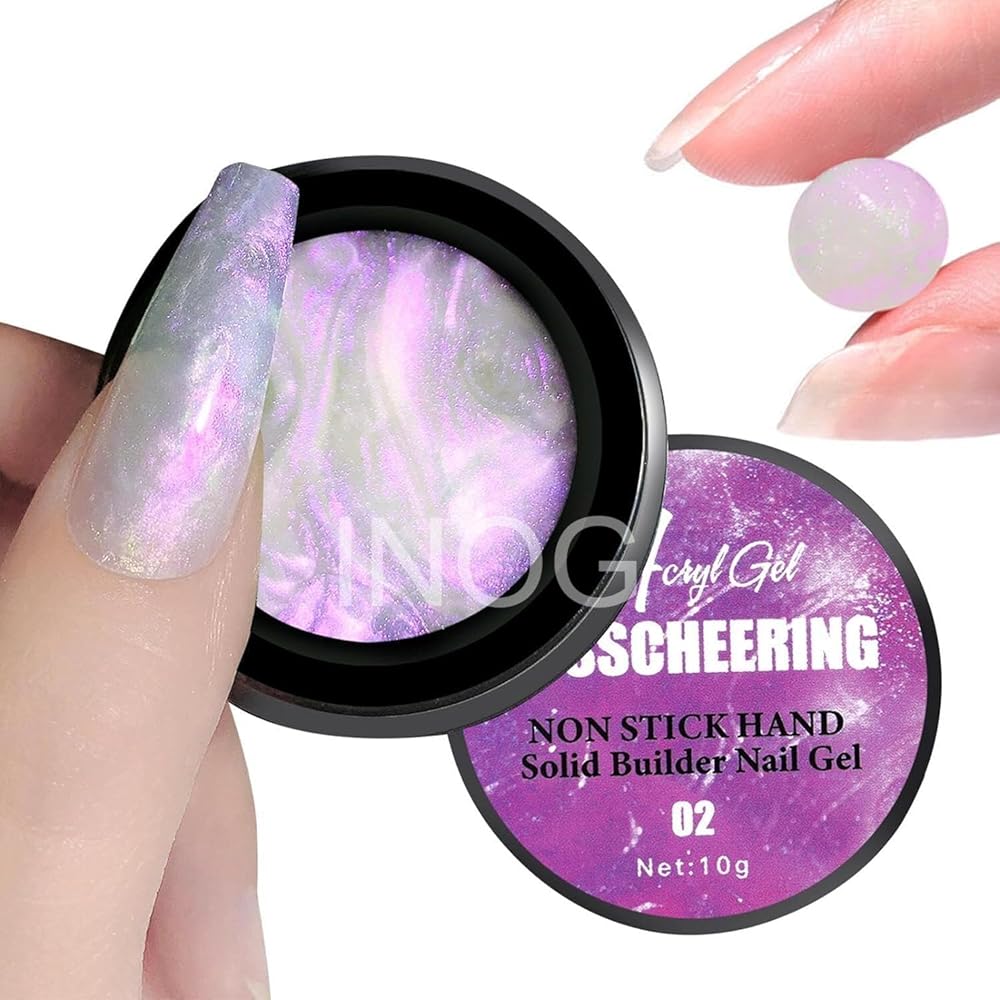 INOG Solid Builder Gel for Nails, Aurora Shimmer Hard Gel for Nail Extension, Non-Sticky Hand 3D Carving Sculpture Gel with Silicone Pen Decoration Mold for DIY Nail Art Home...