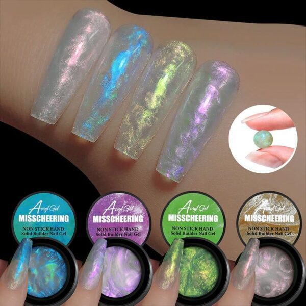 INOG Solid Builder Gel for Nails, Aurora Shimmer Hard Gel for Nail Extension, Non-Sticky Hand 3D Carving Sculpture Gel with Silicone Pen Decoration Mold for DIY Nail Art Home...