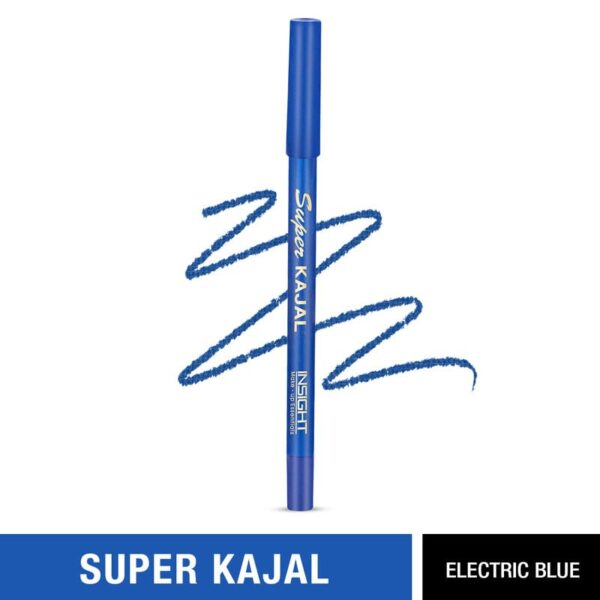 Insight Cosmetics Super Kajal | 24 Hr Long Stay | One Stroke Smooth Glide | Waterproof| Smudgeproof| Fadeproof | Deep Matte Finish, Electric Blue