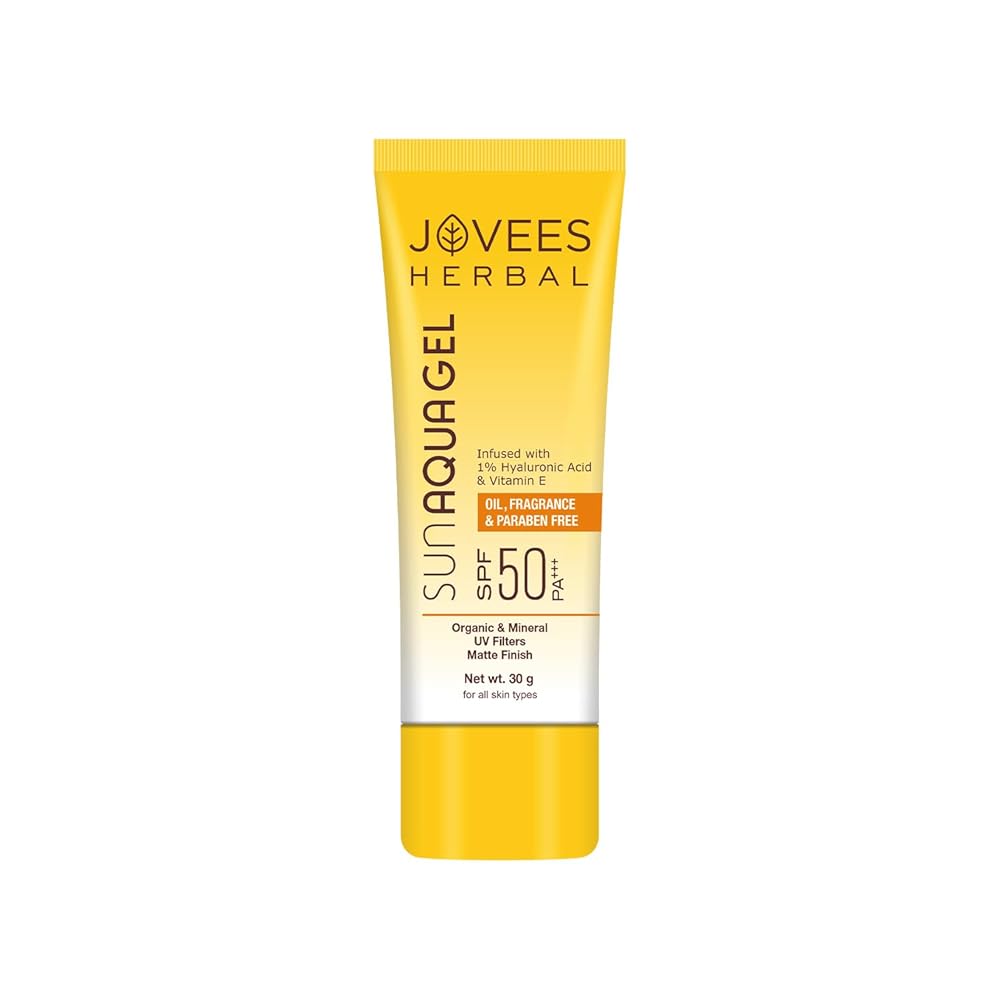 Jovees Herbal Sun Aqua Gel SPF 50 PA+++ | Lightweight, Water-Like Texture | 1% Hyaluronic Acid | Non-Greasy, No White Cast | Perfect for Oily & Combination Skin 30g