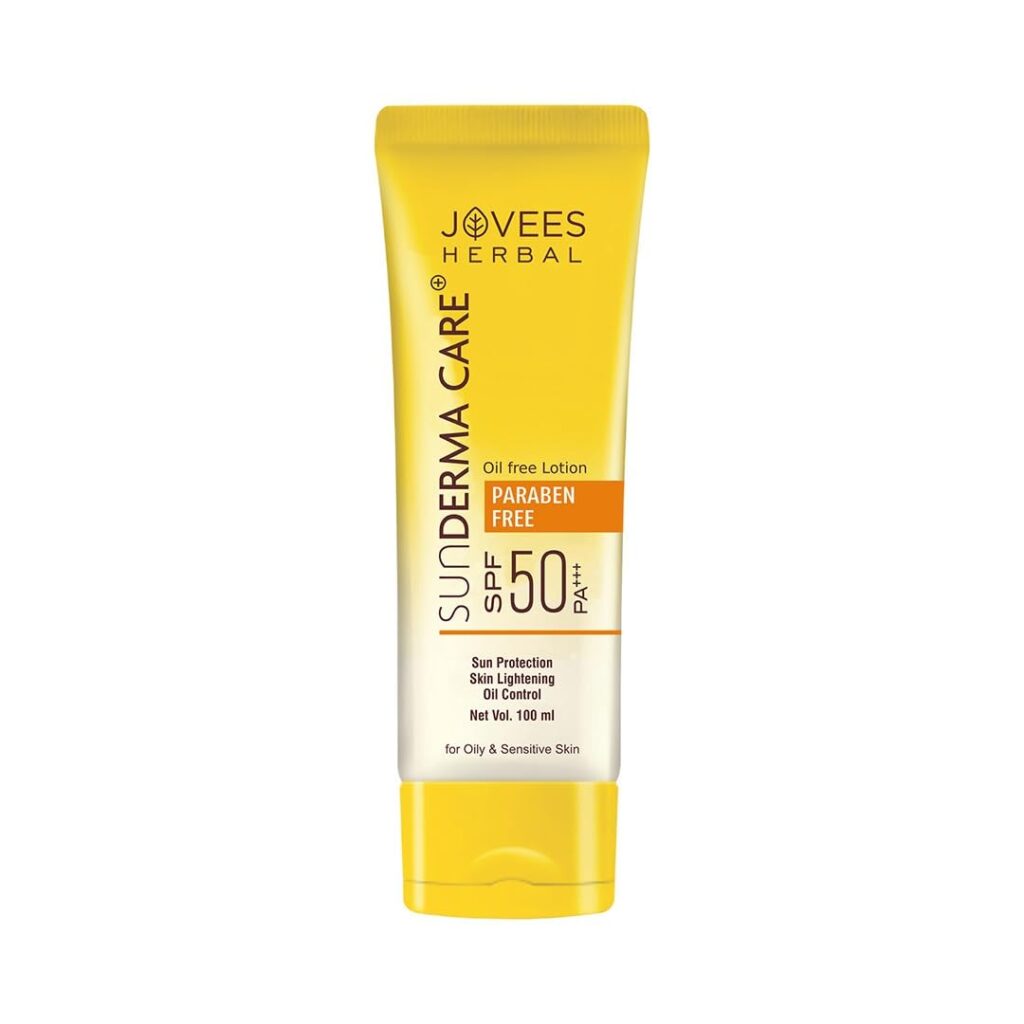 Jovees Herbal Sun Derma Care Lotion SPF 50 PA+++ Broad Spectrum, UVA/UVB Protection | Oil Free, Quick Absorption & Lightweight | For oily and sensitive skin 100ml