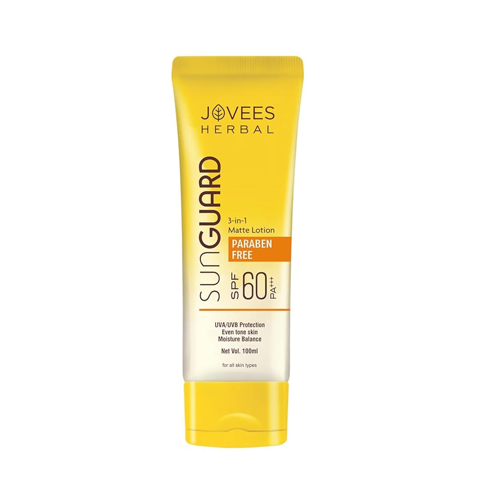 Jovees Herbal Sun Guard Lotion SPF 60 Pa+++ Broad Spectrum For All Skin | 3 in 1 Matte Lotion UVA/UVB Protection, Moisture Balance, Even Tone Skin For Women/Men 100ml