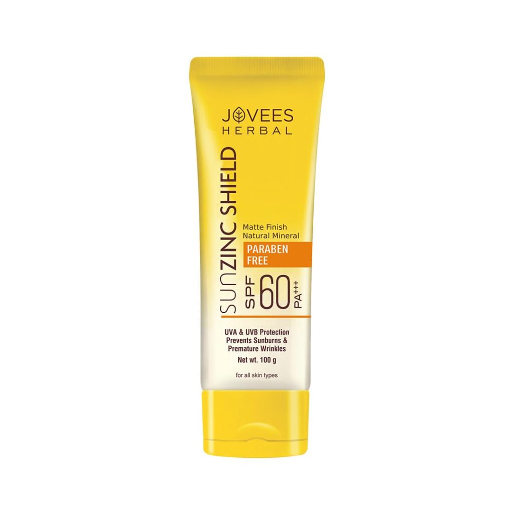 Jovees Herbal Sun Zinc Shield SPF 60 PA+++ Broad Spectrum | Matte Finish | Oil Free | UVA/UVB & Blue Light Protection | For All Skin Types 100g