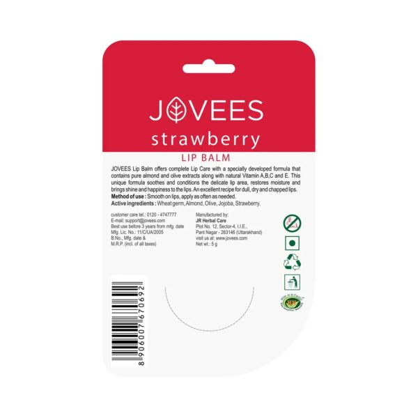 Jovees Strawberry Lip Balm (5g) - Jovees