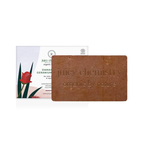 Juicy Chemistry Damask Rose Geranium & Saffron Soap (100g) - Juicy Chemistry