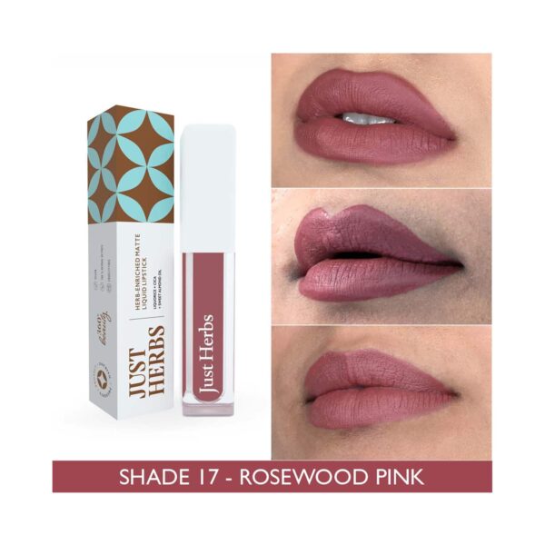 Just Herbs Ayurvedic Matte Liquid Lipstick - 17 Rosewood Pink (2ml) - Just Herbs