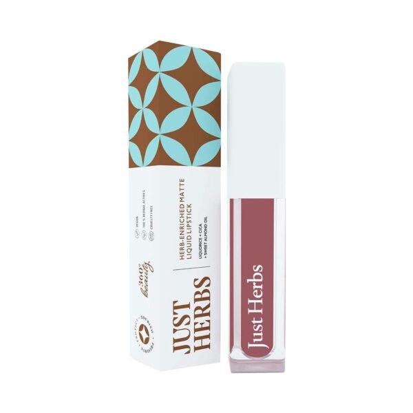 Just Herbs Ayurvedic Matte Liquid Lipstick - 17 Rosewood Pink (2ml) - Just Herbs