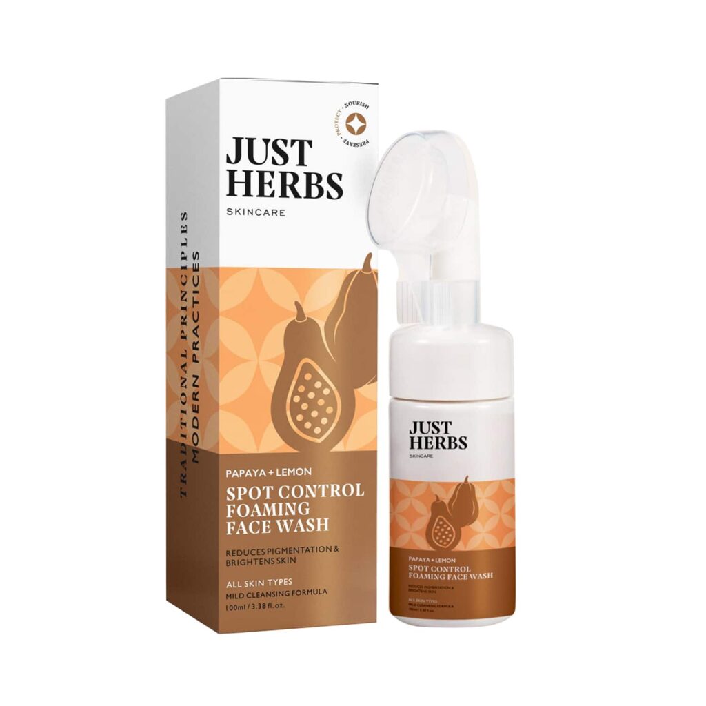 Just Herbs Papaya And Lemon Spot Control Foaming Face Wash (100ml) - Just Herbs
