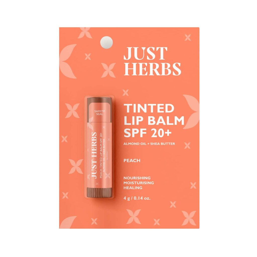 Just Herbs Tinted Lip Balm SPF 20+ - Peach (4g) - Just Herbs