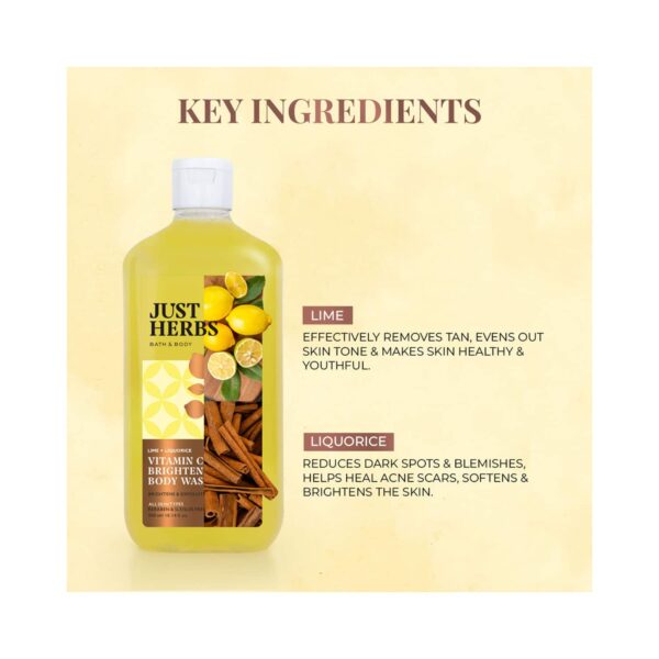 Just Herbs Vitamin C Skin Brightening Exfoliating Body Wash With Lime & Liquorice (300ml) - Just Herbs