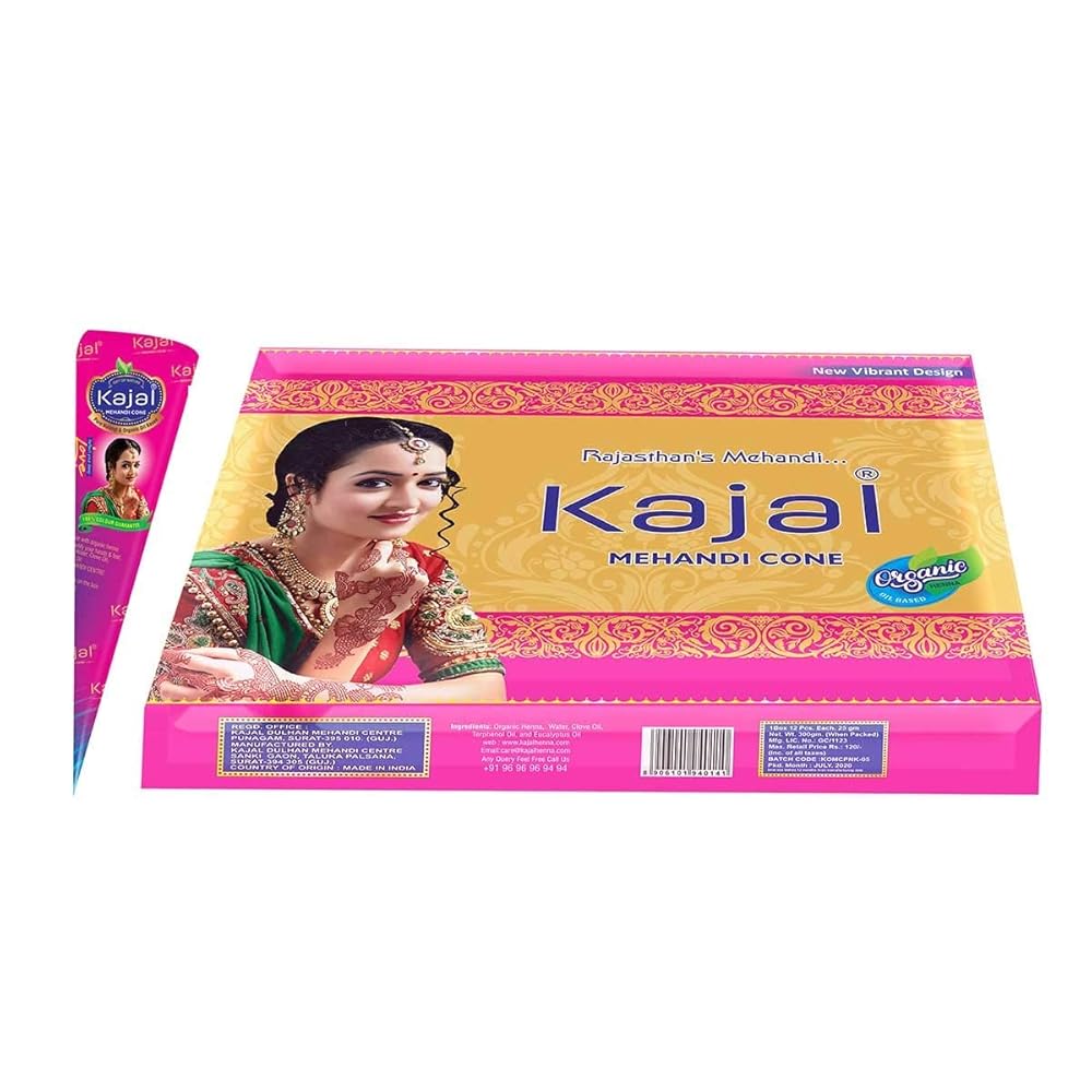 Kajal Mehendi Cones for Hand 12 Pcs in 1 Box Bridal Mehndi Cones Natural Mehendi Cone for Wedding