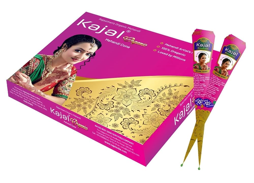 Kajal Mehendi Cones For Hand 12 Piece Natural Organic Cones