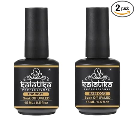 KALATIKA Top Coat and Base Coat Gel Set - 15ml Each (Combo Pack) | Shine Finish, Long-Lasting, Soak-Off UV/LED Nail Gel | Ideal for Nail Art Designs and Manicures - for Women &...