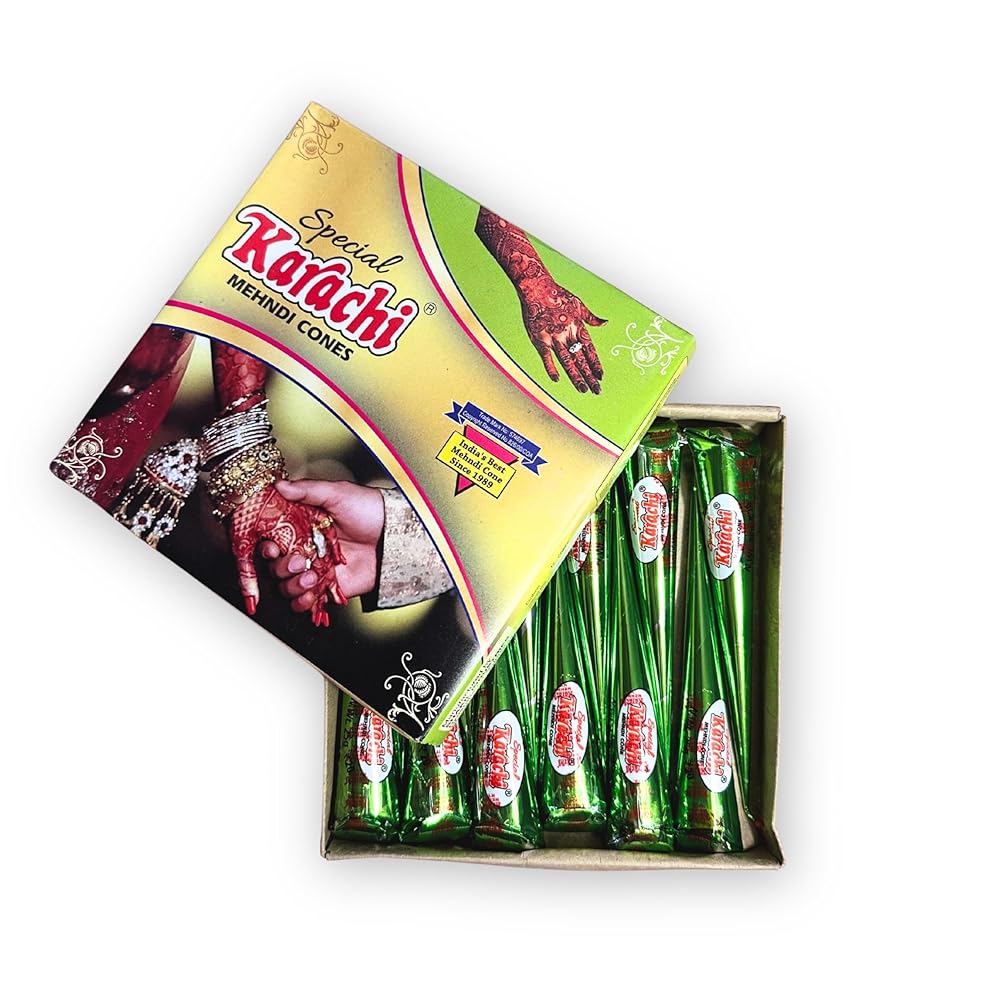 Karachi Special Mehendi - Original Henna Cones | Instant Color In 30 Minutes | Trusted Since 1984 | Long-Lasting Stain | Pack Of 12, Green